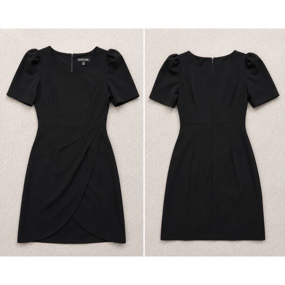 Blaque Label XS Black Sheath Dress Puff Short Sleeve Tulip Hem Career Cocktail - Picture 2 of 6